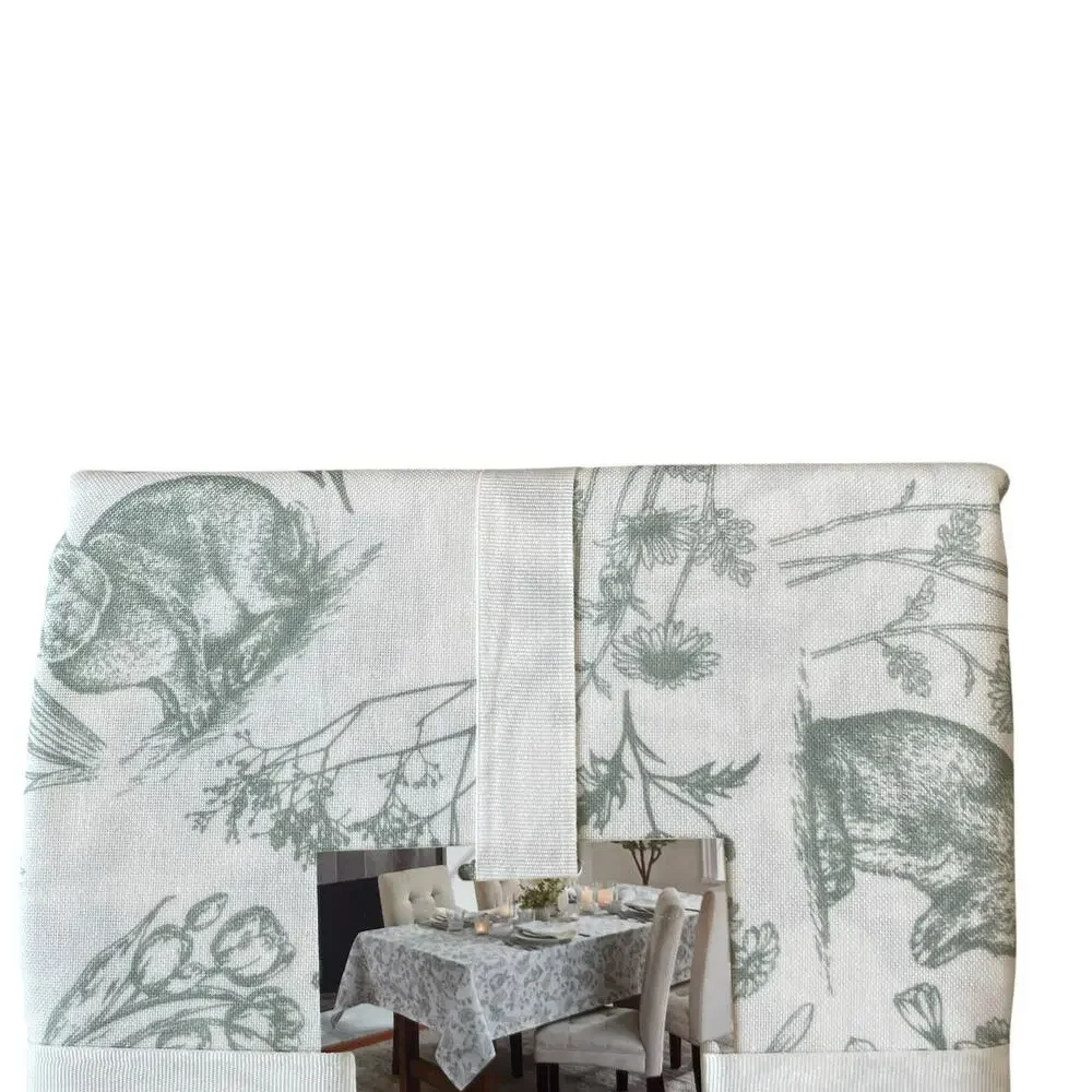 Tahari Floral Bunny Tablecloth 60x120 Sage Green & White Easter Decor NEW